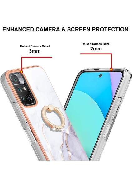 Mermer Tasarım Imd Iml Electleplating Tpu Telefon Geri Kapak Kılıfı Xiaomi Redmi Için Yüzük Tutucu Kickstand ile Not 11 4g (Mediatek)/10 4g (2021)/10 2022 4g/10 Prime-White (Yurt Dışından) modelleri