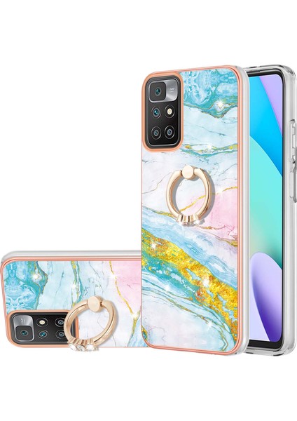 Mermer Tasarım Imd Iml Elektrokaplatma Tpu Telefon Geri Kapak Kılıfı Xiaomi Redmi Için Yüzük Tutucu Kickstand Not 11 4g (Mediatek)/10 4g (2021)/10 2022 4g/10 Prime-Green (Yurt Dışından)