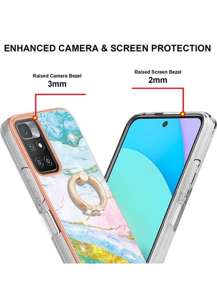 Mermer Tasarım Imd Iml Elektrokaplatma Tpu Telefon Geri Kapak Kılıfı Xiaomi Redmi Için Yüzük Tutucu Kickstand Not 11 4g (Mediatek)/10 4g (2021)/10 2022 4g/10 Prime-Green (Yurt Dışından) modelleri