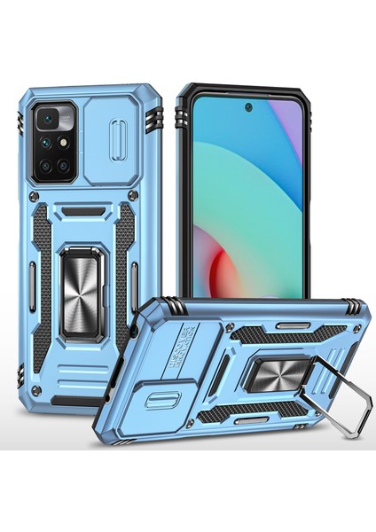 Xiaomi Için Zırh Serisi Redmi 10 4g (2021)/REDMI 10 2022 4g/redmi Not 11 4g (Mediatek) Kickstand Telefon Kılıfı Slayt Kamera Koruması Pc+Tpu Çift Layla Sağlam Kapak Mavisi (Yurt Dışından)