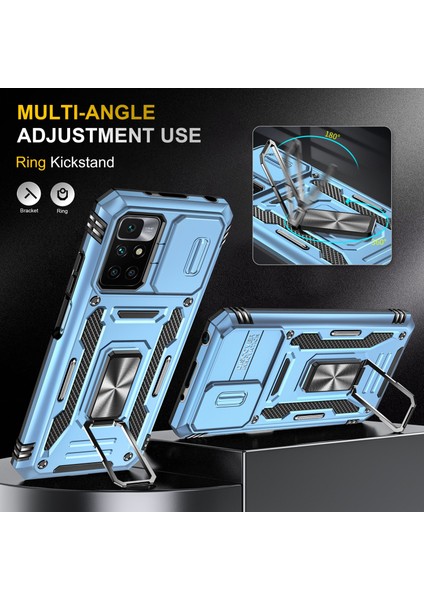 Xiaomi Için Zırh Serisi Redmi 10 4g (2021)/REDMI 10 2022 4g/redmi Not 11 4g (Mediatek) Kickstand Telefon Kılıfı Slayt Kamera Koruması Pc+Tpu Çift Layla Sağlam Kapak Mavisi (Yurt Dışından) fırsatları