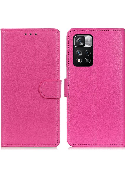 Klasik Stil Litchi Doku Pu Deri Anti-Shock Anti-Shock Manyetik Toka Telefon Kapağı Stand Cüzdan Kabuğu Xiaomi Redmi Note 11 Pro 5g (Çin) (Mediatek)/11 Pro+ 5g-Rose (Yurt Dışından)