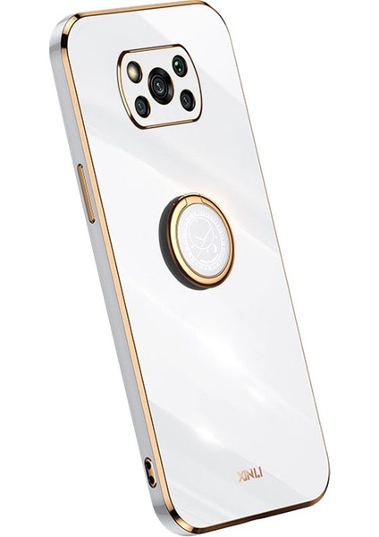Xıaomı Poco X3/x3 Pro/x3 Nfc Için Xinli Back Shell, Ring Kickstand Case Elektrokaplama Altın Kenar Yumuşak Tpu Kapak-Beyaz (Yurt Dışından)