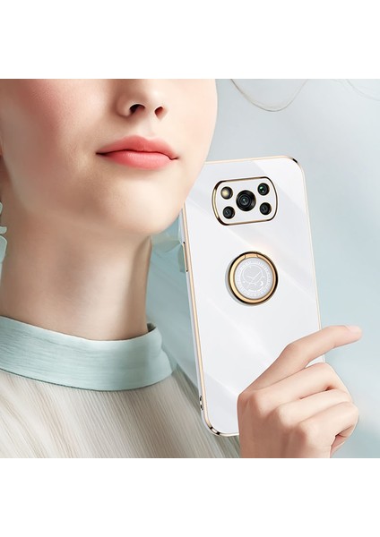 Xıaomı Poco X3/x3 Pro/x3 Nfc Için Xinli Back Shell, Ring Kickstand Case Elektrokaplama Altın Kenar Yumuşak Tpu Kapak-Beyaz (Yurt Dışından)