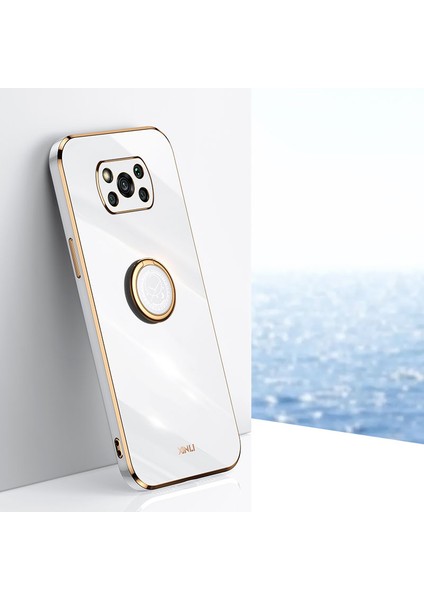 Xıaomı Poco X3/x3 Pro/x3 Nfc Için Xinli Back Shell, Ring Kickstand Case Elektrokaplama Altın Kenar Yumuşak Tpu Kapak-Beyaz (Yurt Dışından)