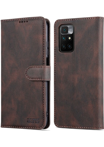 Cüzdan Standı Deri Kasa Folyo Flip Telefon Vaka Koruyucusu Xiaomi Redmi Not 11 4g (Mediatek)/10 4g (2021)/10 2022 4g/10 Prime-Brown (Yurt Dışından)