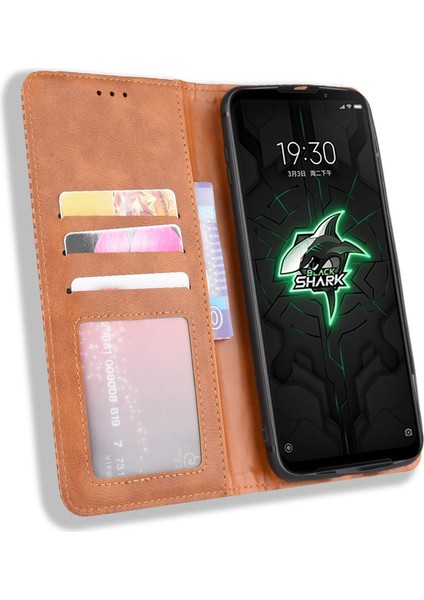 Xiaomi Black Shark Için Cüzdanlı Otomatik Emilmiş Retro Pu Deri Telefon Kılıfı 3-Brown (Yurt Dışından)