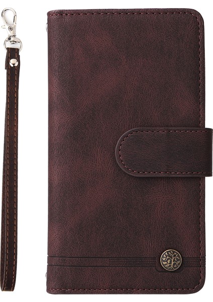Kart Yuvaları Cilt-Dokunuş Pu Deri Kasa Çizgileri Baskılı Fermuar Folio Cüzdanı Xiaomi Için Kayışlı Stant Koruyucu Kapak Not 11 (Mediatek)/redmi 10/redmi 10/10 Prime-Brown (Yurt Dışından)
