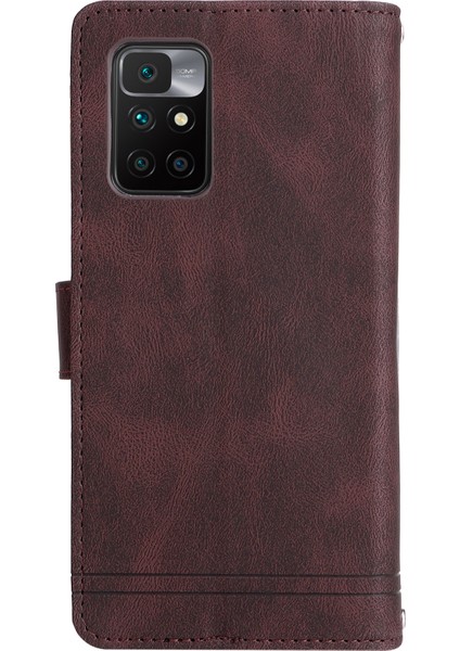 Kart Yuvaları Cilt-Dokunuş Pu Deri Kasa Çizgileri Baskılı Fermuar Folio Cüzdanı Xiaomi Için Kayışlı Stant Koruyucu Kapak Not 11 (Mediatek)/redmi 10/redmi 10/10 Prime-Brown (Yurt Dışından)