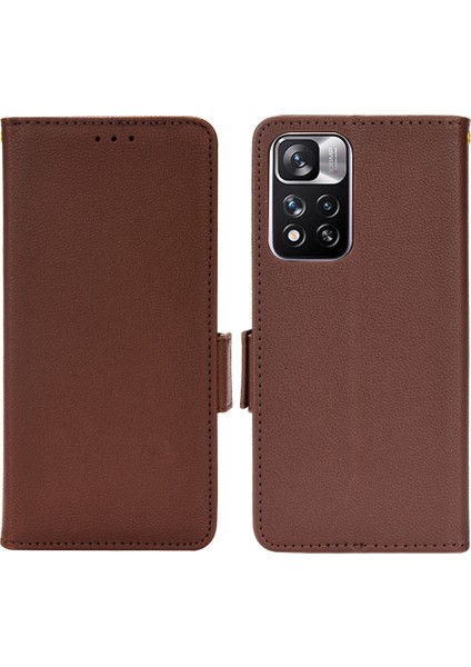 Stand Fonksiyon Litchi Doku Pu Deri Cüzdan Kılıfı Xiaomi Redmi Için Çift Manyetik Toka Çevirme Kapağı Not 11 Pro+ 5g/redmi Note 11 Pro 5g (Çin) (Mediatek) -Brown (Yurt Dışından)