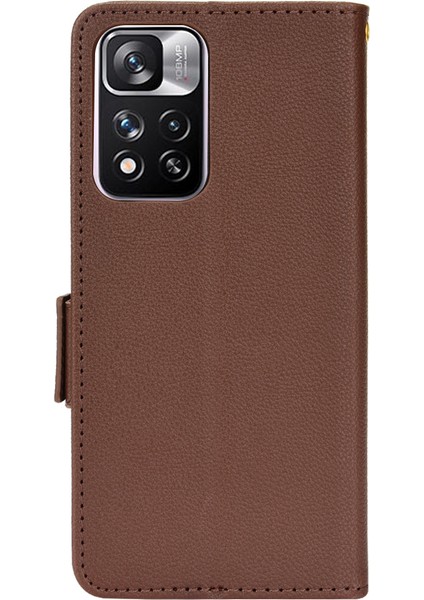 Stand Fonksiyon Litchi Doku Pu Deri Cüzdan Kılıfı Xiaomi Redmi Için Çift Manyetik Toka Çevirme Kapağı Not 11 Pro+ 5g/redmi Note 11 Pro 5g (Çin) (Mediatek) -Brown (Yurt Dışından) modelleri