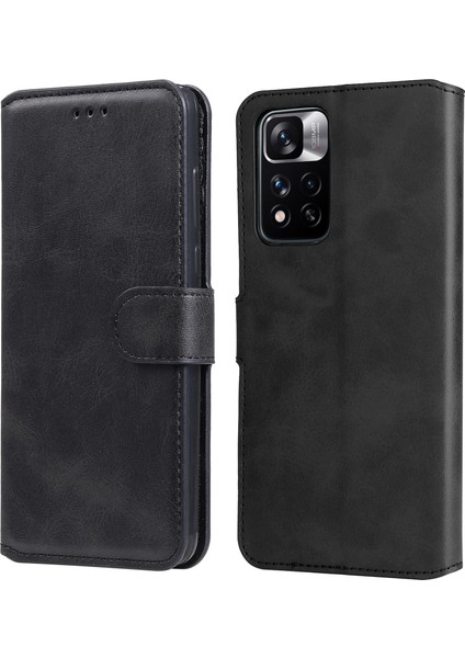Dokulu Deri+ Tpu Stand Cüzdan Kılıfı Koruyucu Telefon Kapağı Xiaomi Redmi Note 11 Pro 5g (Çin) (Mediatek)/note 11 Pro+ 5g-Black (Yurt Dışından)