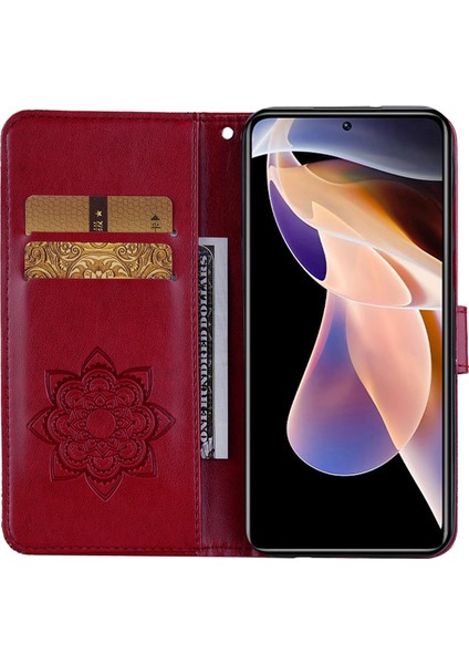 Pu Deri Manyetik Tokaton Dekor Dekor Telefon Kasası Cüzdan Baykuş Çiçek Baskılı Kabuk Kapağı Xiaomi Için Kayış ile Basılı Kabuk Kapağı Not 11 Pro 5g (Çin) (Mediatek)/11 Pro+ 5g-Red (Yurt Dışından) fırsatları