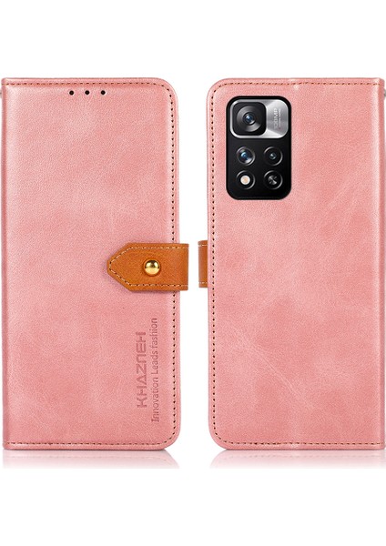 Khazneh Manyetik Altın Toka Pu Deri Kapak Standı Cüzdan Flip Telefon Kılıfı Xiaomi Redmi Note 11 Pro 5g (Çin) (Mediatek)/11 Pro+ 5g-Rose Altın (Yurt Dışından)