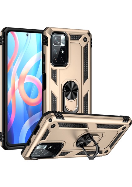 Yüzük Kickstand Fonksiyon Anti-Çizgi Şok Geçirmez Sabit Pc Sabit Tpu Koruyucu Koruyucu Koruyucu Koruyucu Kılıf Not 11 5g (Çin) (Mediatek)/redmı Not 11T 5g/not 11S 5g-Gold (Yurt Dışından)