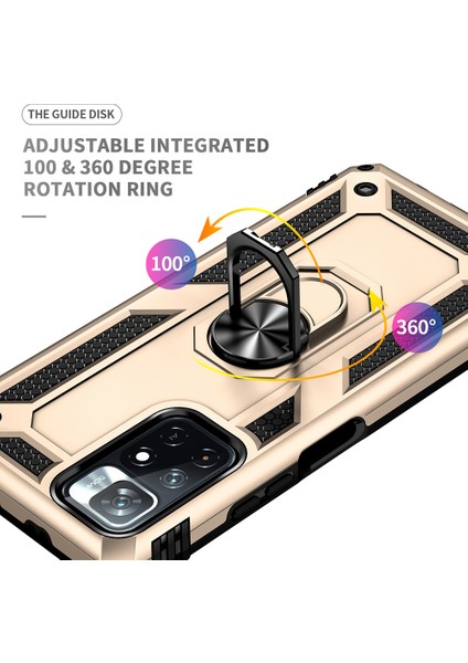 Yüzük Kickstand Fonksiyon Anti-Çizgi Şok Geçirmez Sabit Pc Sabit Tpu Koruyucu Koruyucu Koruyucu Koruyucu Kılıf Not 11 5g (Çin) (Mediatek)/redmı Not 11T 5g/not 11S 5g-Gold (Yurt Dışından) modelleri