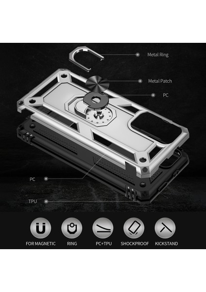 Yüzük Kickstand Fonksiyon Anti-Çizgi Şok Geçirmez Sabit Pc Sabit Tpu Koruyucu Koruyucu Koruyucu Koruyucu Koruyucu Kılıf Not 11 5g (Çin) (Mediatek)/redmi Not 11T 5g/not 11S 5g-Silver (Yurt Dışından) fiyatları