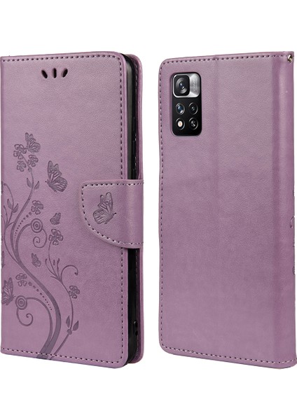 Basılı Kelebek Çiçek Deseni Pu Deri Manyetik Flip Kapak Standı Özellik Xiaomi Redmi Için Cüzdan Telefon Kılıfı Not 11 Pro 5g (Çin) (Mediatek)/not 11 Pro+ 5g-Işık Mor (Yurt Dışından)