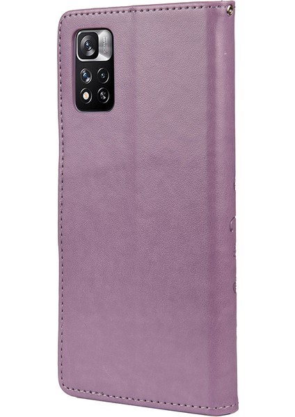 Basılı Kelebek Çiçek Deseni Pu Deri Manyetik Flip Kapak Standı Özellik Xiaomi Redmi Için Cüzdan Telefon Kılıfı Not 11 Pro 5g (Çin) (Mediatek)/not 11 Pro+ 5g-Işık Mor (Yurt Dışından) modelleri