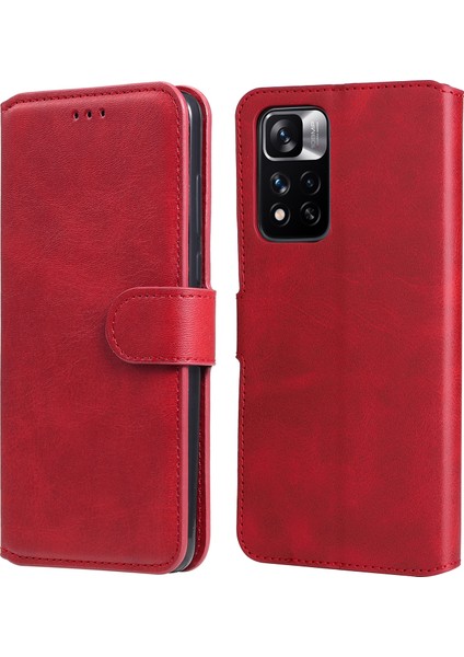 Dokulu Deri+ Tpu Stand Cüzdan Kılıfı Koruyucu Telefon Kapağı Xiaomi Redmi Note 11 Pro 5g (Çin) (Mediatek)/note 11 Pro+ 5g-Kırmızı (Yurt Dışından)