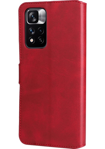 Dokulu Deri+ Tpu Stand Cüzdan Kılıfı Koruyucu Telefon Kapağı Xiaomi Redmi Note 11 Pro 5g (Çin) (Mediatek)/note 11 Pro+ 5g-Kırmızı (Yurt Dışından)