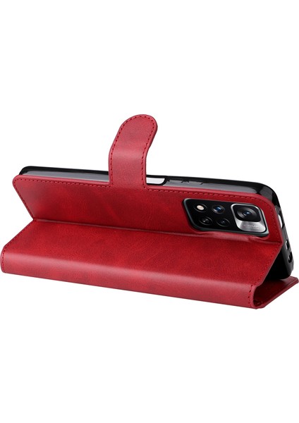 Dokulu Deri+ Tpu Stand Cüzdan Kılıfı Koruyucu Telefon Kapağı Xiaomi Redmi Note 11 Pro 5g (Çin) (Mediatek)/note 11 Pro+ 5g-Kırmızı (Yurt Dışından)
