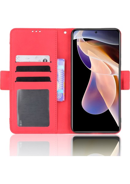 Manyetik Kapanma Çizik Dirençli Kasa Çoklu Kart Yuvası Tasarımı Pu Deri Telefon Kapağı Xiaomi Redmi Not 11 Pro+ 5g/redmi Note 11 Pro 5g (Çin) (Mediatek) -Red (Yurt Dışından) fırsatları