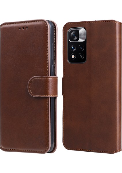 Dokulu Deri+ Tpu Stand Cüzdan Kılıfı Koruyucu Telefon Kapağı Xiaomi Redmi Note 11 Pro 5g (Çin) (Mediatek)/note 11 Pro+ 5g-Brown (Yurt Dışından)