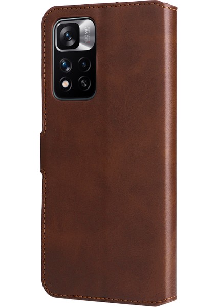 Dokulu Deri+ Tpu Stand Cüzdan Kılıfı Koruyucu Telefon Kapağı Xiaomi Redmi Note 11 Pro 5g (Çin) (Mediatek)/note 11 Pro+ 5g-Brown (Yurt Dışından) modelleri
