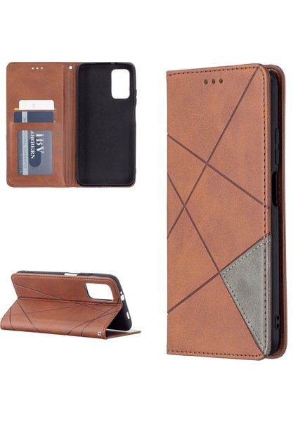 Xiaomi Için Poco M3 Geometrik Desen Deri Stand Kılıf Kart Tutucu Kabuk-Brown (Yurt Dışından)