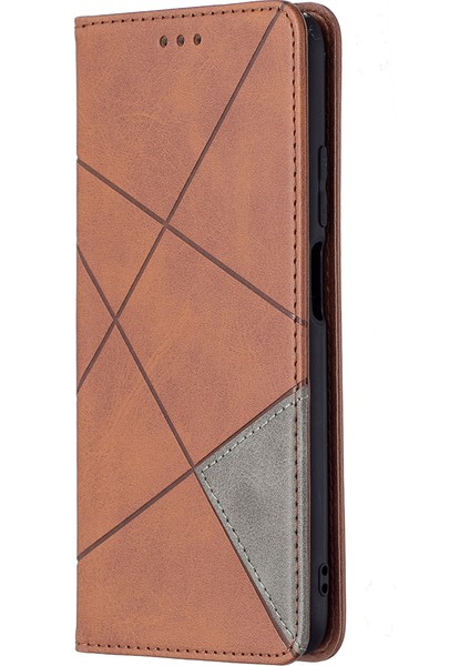Xiaomi Için Poco M3 Geometrik Desen Deri Stand Kılıf Kart Tutucu Kabuk-Brown (Yurt Dışından)