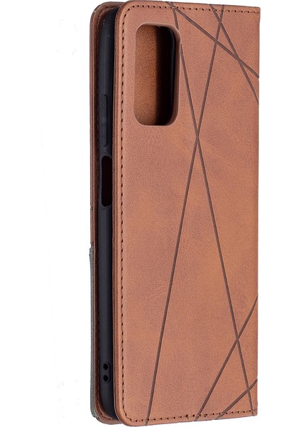 Xiaomi Için Poco M3 Geometrik Desen Deri Stand Kılıf Kart Tutucu Kabuk-Brown (Yurt Dışından)