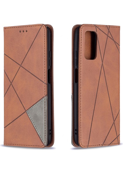 Xiaomi Için Poco M3 Geometrik Desen Deri Stand Kılıf Kart Tutucu Kabuk-Brown (Yurt Dışından)
