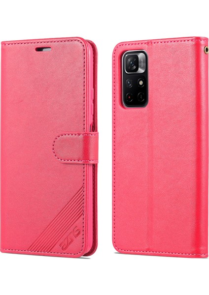Xiaomi Redmi Için Not 11 5g (Çin) (Mediatek)/not 11T 5g/not 11S 5g Pu Deri Anti-Drop Çift Taraflı Manyetik Toka Cüzdan Tasarımı Telefon Kasa-Kırmızı (Yurt Dışından)