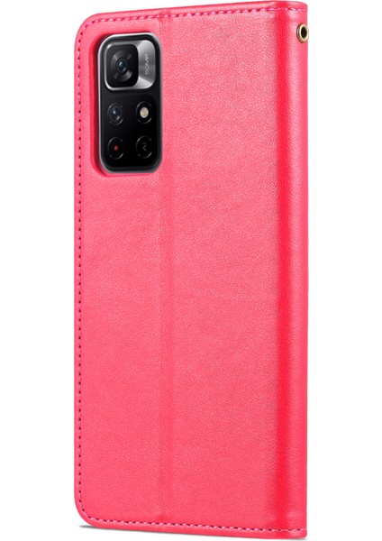 Xiaomi Redmi Için Not 11 5g (Çin) (Mediatek)/not 11T 5g/not 11S 5g Pu Deri Anti-Drop Çift Taraflı Manyetik Toka Cüzdan Tasarımı Telefon Kasa-Kırmızı (Yurt Dışından) modelleri