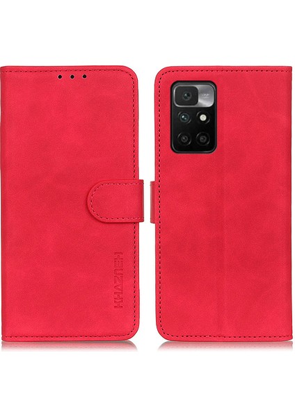Xiaomi Redmi Için Stand Tasarımı ile Khazneh Vintage Stil Deri Cüzdan Koruma Kılıfı 10 4g (2021) -Red (Yurt Dışından)