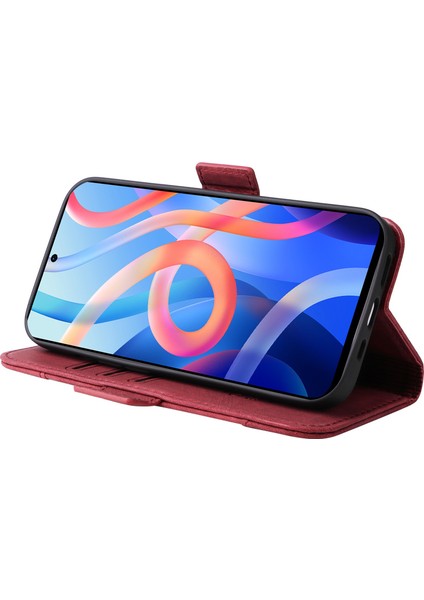 Xiaomi Redmi Için Not 11 5g (Mediatek)/not 11T 5g/not 11S 5g/poco M4 Pro 5g Pu Deri Stand Cüzdan Kılıfı Baskılı Dikiş Hattı Telefon Kapak-Kırmızı (Yurt Dışından) modelleri