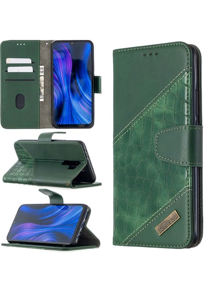 Xiaomi Redmi 9 Yeşil Için Çeşitli Timsah Deri Deri Cüzdan Kılıfı (Yurt Dışından)