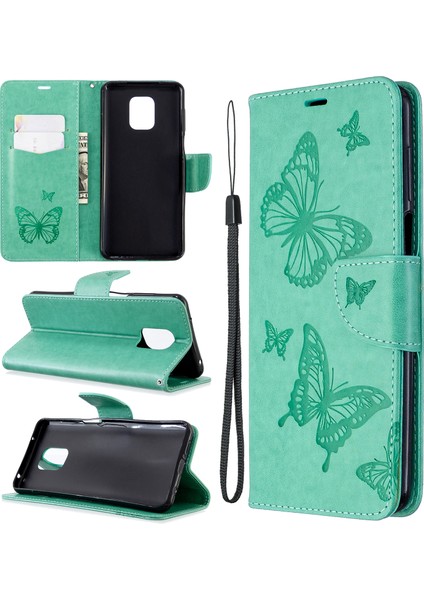 Baskı Kelebekleri Cüzdan Stand Flip Deri Kılıfı Xiaomi Redmi Note 9 Pro Max/not 9 Pro/not 9s-Green (Yurt Dışından)