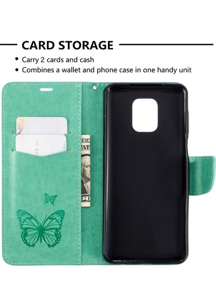 Baskı Kelebekleri Cüzdan Stand Flip Deri Kılıfı Xiaomi Redmi Note 9 Pro Max/not 9 Pro/not 9s-Green (Yurt Dışından) modelleri