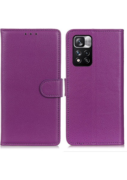 Klasik Stil Litchi Doku Pu Deri Anti-Shock Anti-Shock Manyetik Toka Telefon Kapağı Stand Cüzdan Kabuğu Xiaomi Redmi Note 11 Pro 5g (Çin) (Mediatek)/11 Pro+ 5g-Purple (Yurt Dışından)