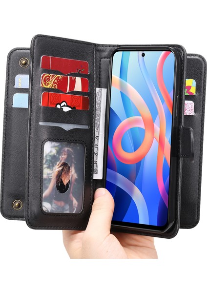 Pu Deri Stand Kartı Yuvaları Folio Flip Cüzdan Xiaomi Redmi Için Telefon Kılıfı Not 11 5g (Çin) (Mediatek)/redmi Not 5g/redmi Not 11S 5g-Black (Yurt Dışından)