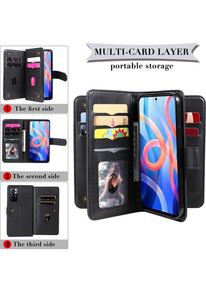 Pu Deri Stand Kartı Yuvaları Folio Flip Cüzdan Xiaomi Redmi Için Telefon Kılıfı Not 11 5g (Çin) (Mediatek)/redmi Not 5g/redmi Not 11S 5g-Black (Yurt Dışından)