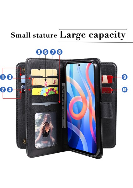 Pu Deri Stand Kartı Yuvaları Folio Flip Cüzdan Xiaomi Redmi Için Telefon Kılıfı Not 11 5g (Çin) (Mediatek)/redmi Not 5g/redmi Not 11S 5g-Black (Yurt Dışından)
