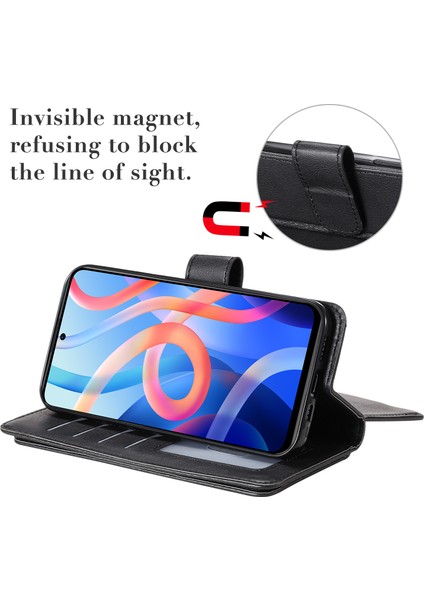 Pu Deri Stand Kartı Yuvaları Folio Flip Cüzdan Xiaomi Redmi Için Telefon Kılıfı Not 11 5g (Çin) (Mediatek)/redmi Not 5g/redmi Not 11S 5g-Black (Yurt Dışından)
