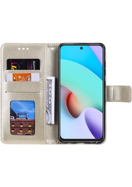 Xiaomi Için Redmi 10 4g (2021)/REDMI 10 2022 4g/redmi 10 Prime/redmi Not 11 4g (Mediatek) Baskılı Mandala Çiçek Pu Deri Deri Cüzdan Stand Telefon Flip Cover Case-Altın (Yurt Dışından) fırsatları