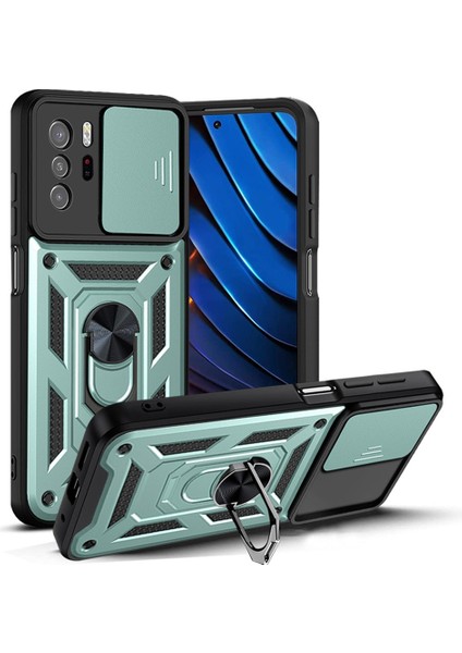 Kickstand Hard Pc Yumuşak Tpu Darbe Dayanıklı Koruyucu Telefon Kılıfı Xiaomi Redmi Için Slayt Kamera Kapağı ile Note 10 Pro 5g/poco X3 Gt 5g-Green (Yurt Dışından)