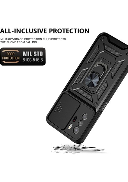 Kickstand Hard Pc Yumuşak Tpu Darbe Dayanıklı Koruyucu Telefon Kılıfı Xiaomi Redmi Için Slayt Kamera Kapağı ile Note 10 Pro 5g/poco X3 Gt 5g-Green (Yurt Dışından)