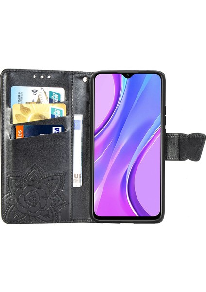 Xiaomi Redmi Için 9 Anti-Çizelge Pu Deri Manyetik Kapatma Telefon Cüzdan Kapağı Baskılı Kelebek Desen Standı Case-Black (Yurt Dışından) fiyatları
