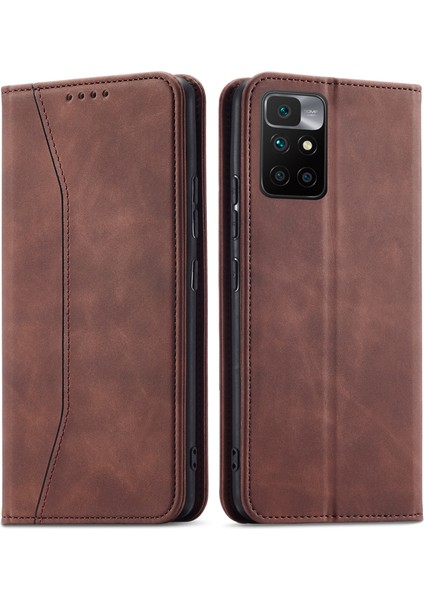 Çift Kenar Dikiş Tasarım Kılıfı Otomatik Kapanış Xiaomi Redmi Için Tam Koruma Deri Telefon Kapağı Not 11 4g (Mediatek)/redmi 10 4g (2021)/REDMI 10 2022 4g/10 Prime-Coffee (Yurt Dışından)